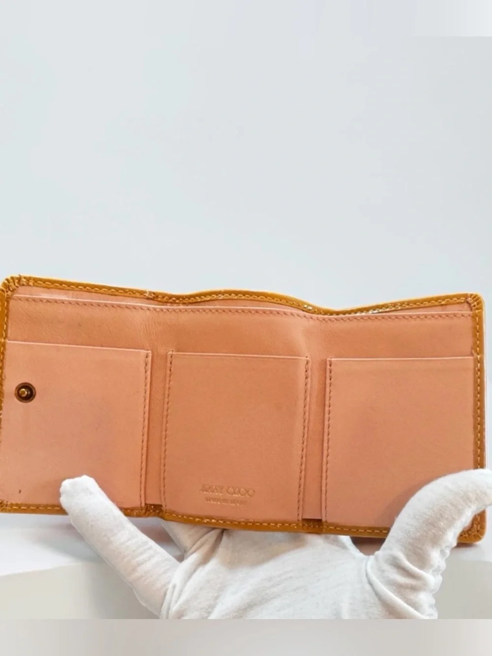 Rare Compact Jimmy Choo Patent Star-Studded Leather Wallet